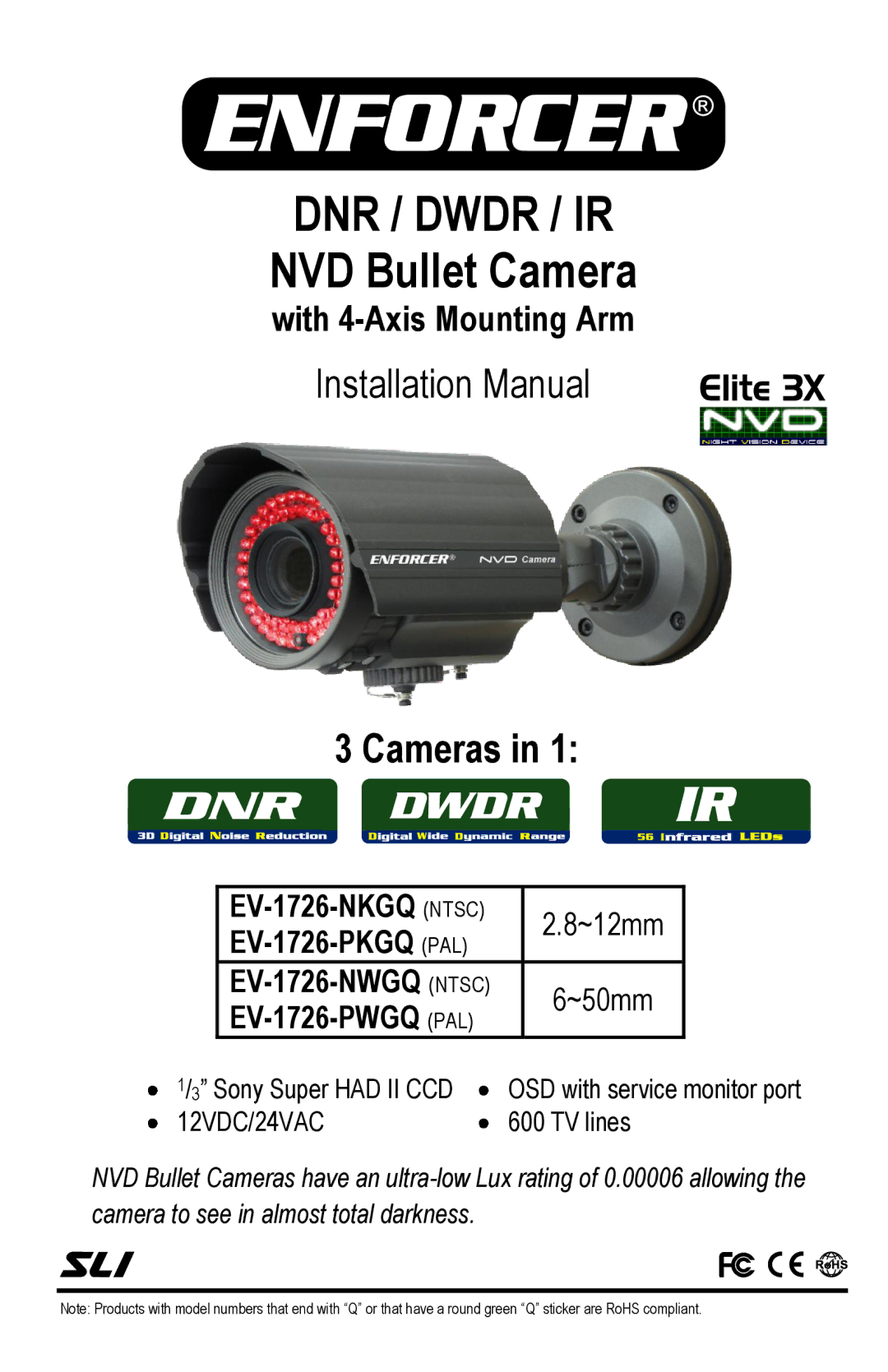 SECO-LARM USA EV-1726-PWGQ, EV-1726-PKGQ, EV-1726-NWGQ, EV-1726-NKGQ installation manual DNR / Dwdr / IR 