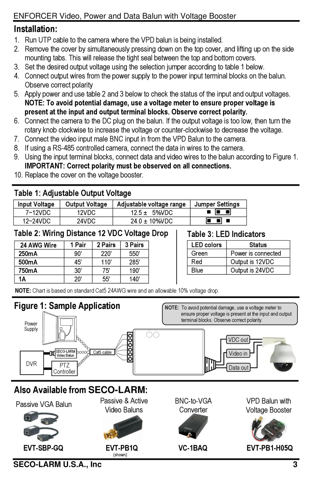 SECO-LARM USA EVT-PB1-H05Q manual Installation, Also Available from SECO-LARM 