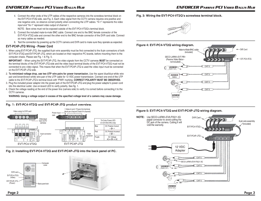 SECO-LARM USA EVT-PC4-VT2Q, EVT-PC4KQ installation manual EVT-PC4P-JTQ Wiring Power Cord 