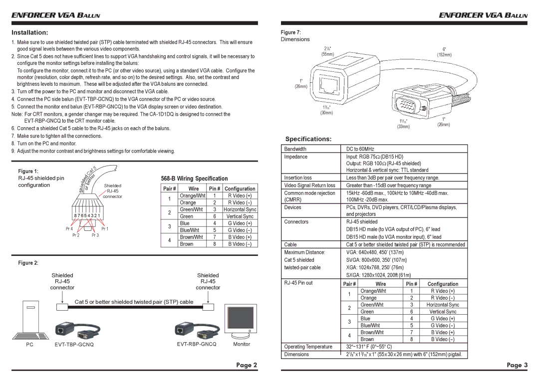 SECO-LARM USA EVT-TBP-GCNQ*, EVT-RBP-GNCQ* installation manual Installation, Specifications, Wiring Specification, Cmrr 