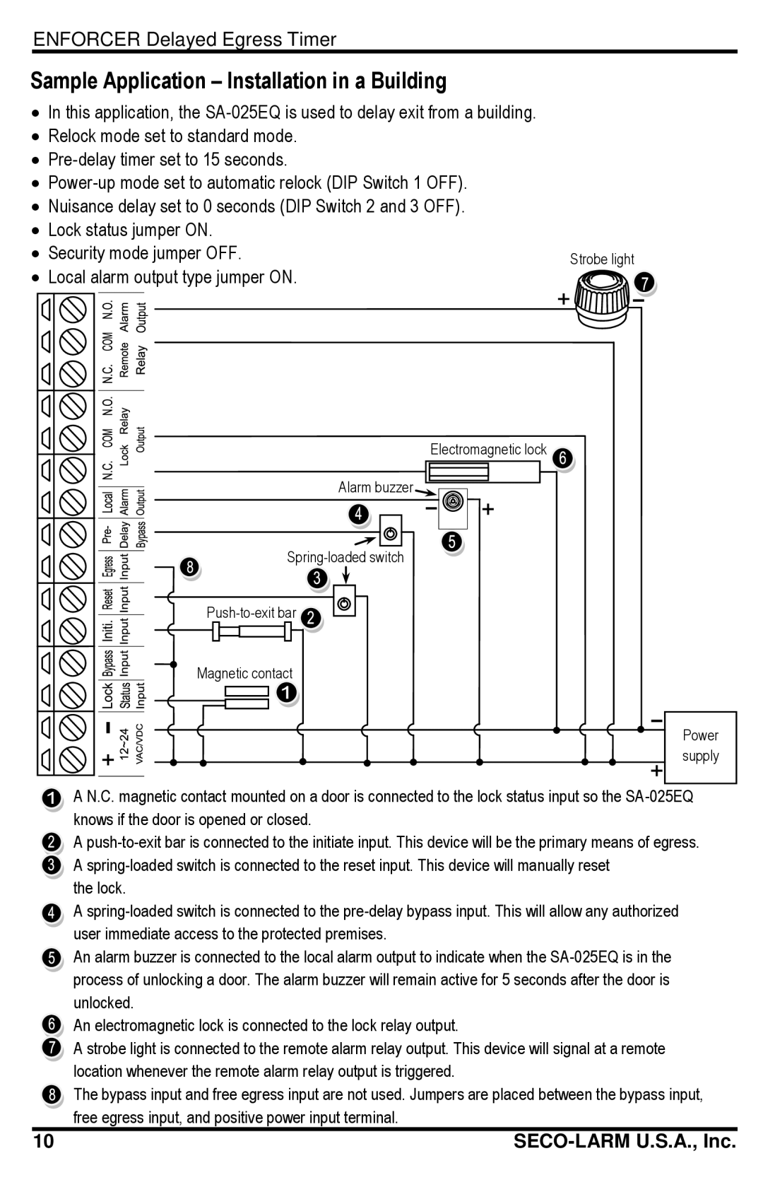 SECO-LARM USA SA-025EQ manual Sample Application Installation in a Building, Local alarm output type jumper on 