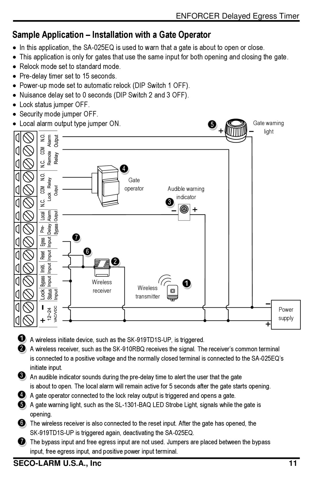 SECO-LARM USA SA-025EQ manual Sample Application Installation with a Gate Operator 