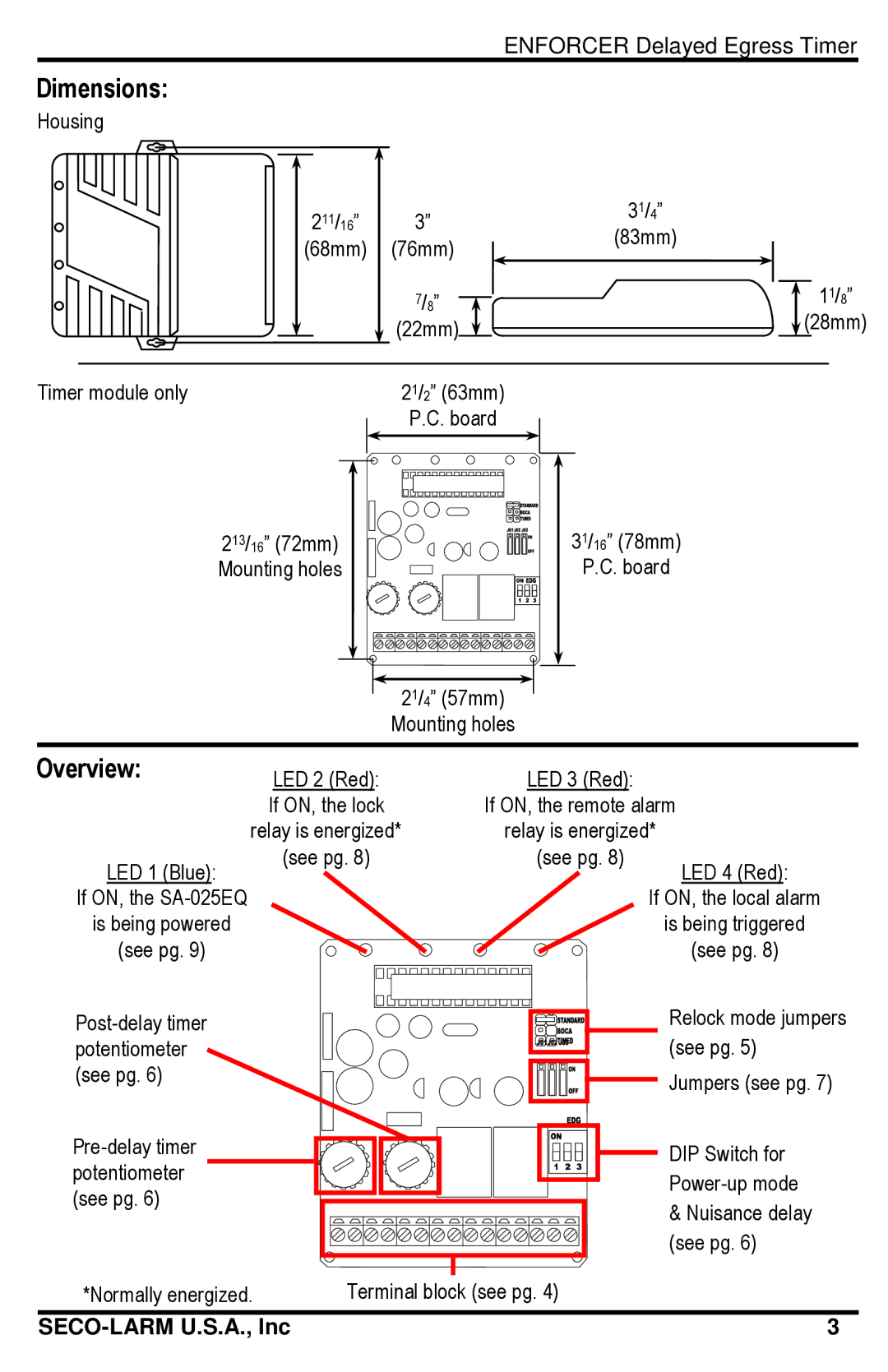 SECO-LARM USA SA-025EQ manual Dimensions, Overview 