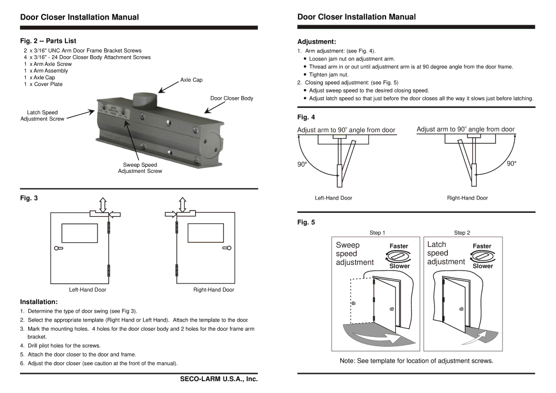 SECO-LARM USA SD-C141S specifications Adjustment, Installation 