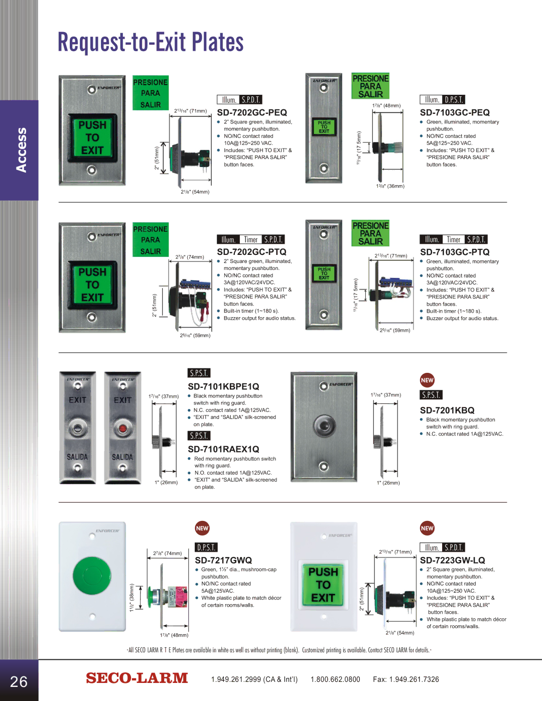 SECO-LARM USA SD-C141S manual Request-to-Exit Plates 