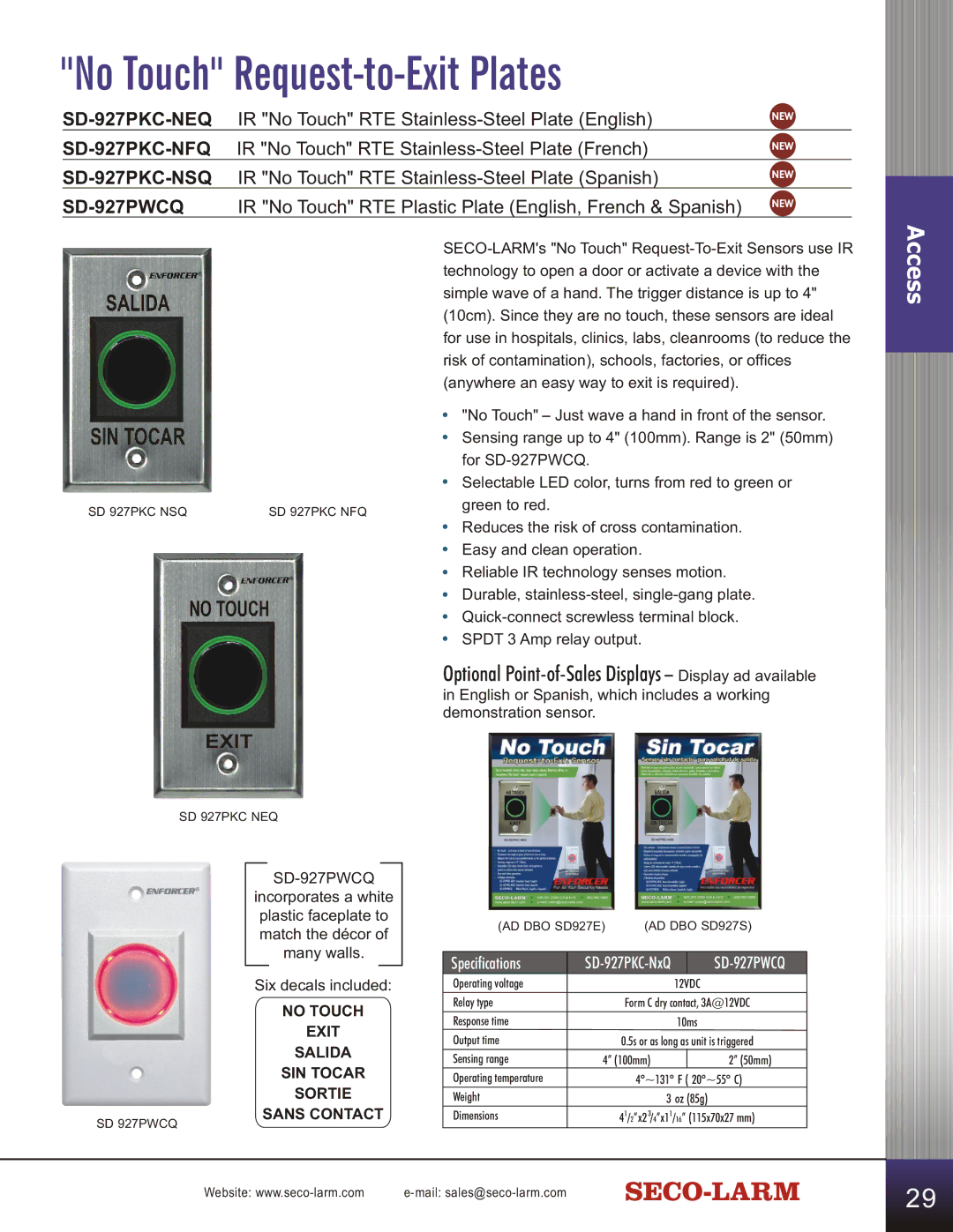 SECO-LARM USA SD-C141S manual Optional Point-of-Sales Displays -- Display ad available 