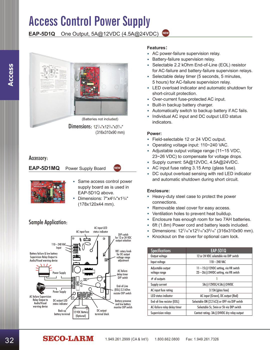 SECO-LARM USA SD-C141S manual Access Control Power Supply, Accessory, Sample Application 