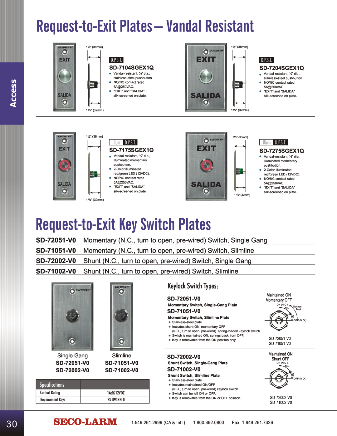 SECO-LARM USA SD-C141S Vandal Resistant, Request-to-ExitKey Switch Plates, Keylock Switch Types, Request-to-ExitPlates 