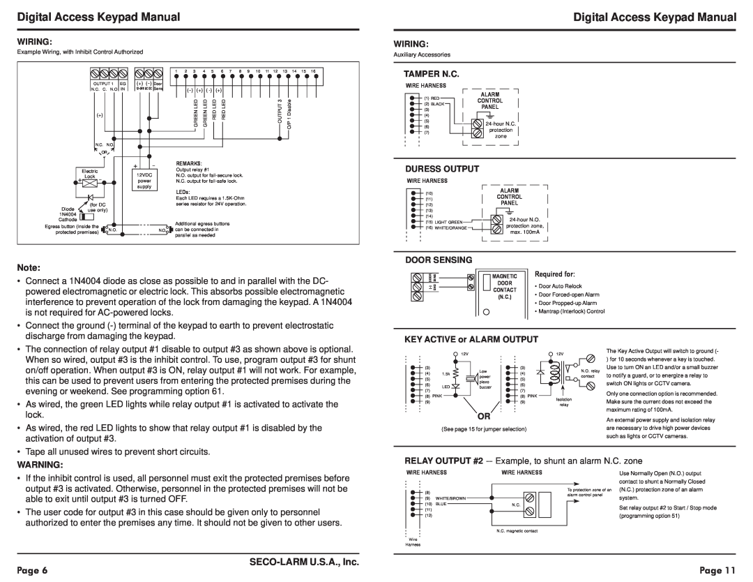 SECO-LARM USA SK-1131-SQ warranty Digital Access Keypad Manual, is not required for AC-poweredlocks, SECO-LARMU.S.A., Inc 