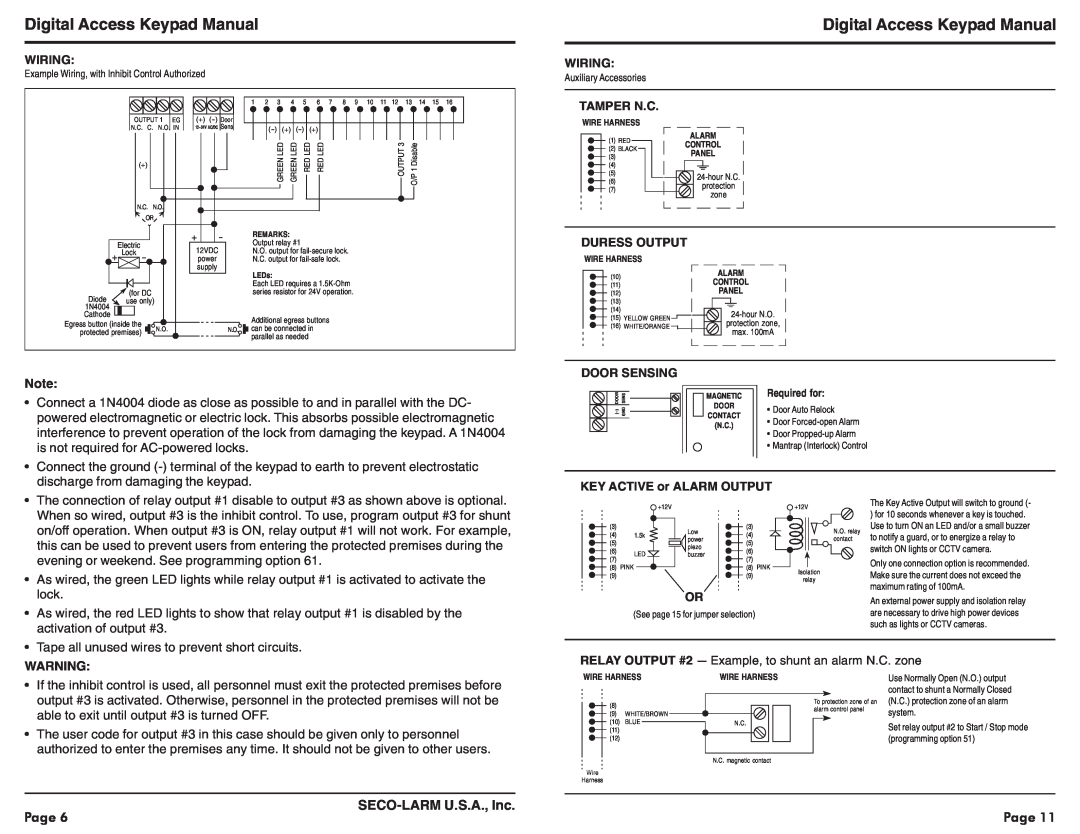 SECO-LARM USA SK-1131-SQ warranty Digital Access Keypad Manual, Page, SECO-LARMU.S.A., Inc 