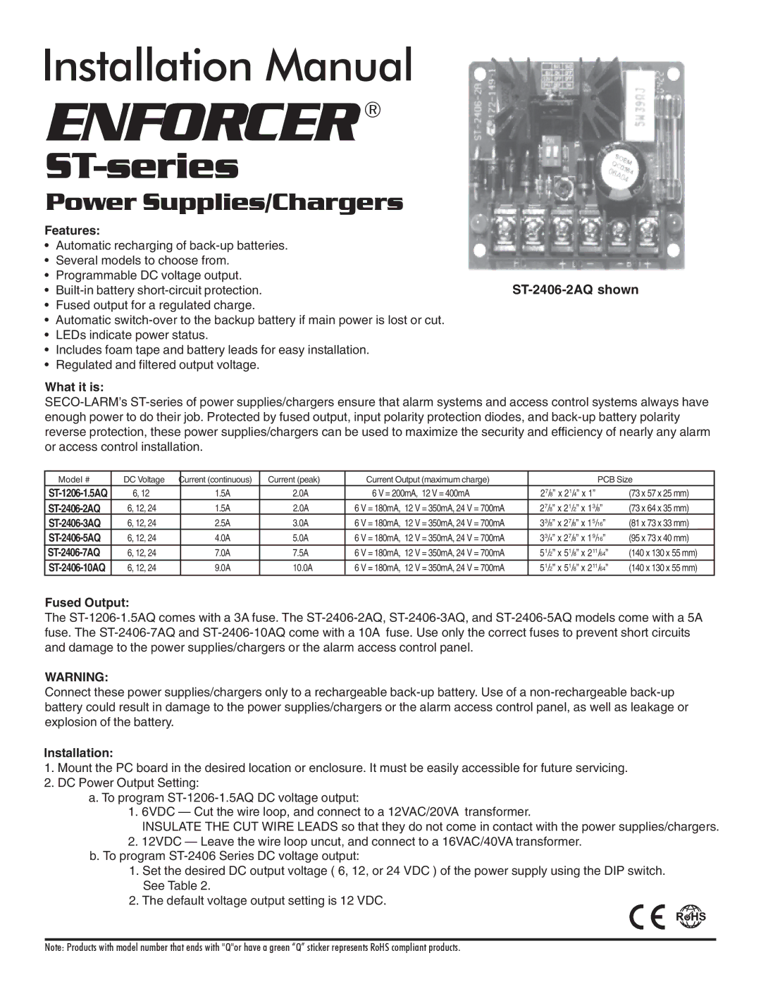 SECO-LARM USA ST-2406-5AQ installation manual Features, ST-2406-2AQ shown, What it is, Fused Output, Installation 