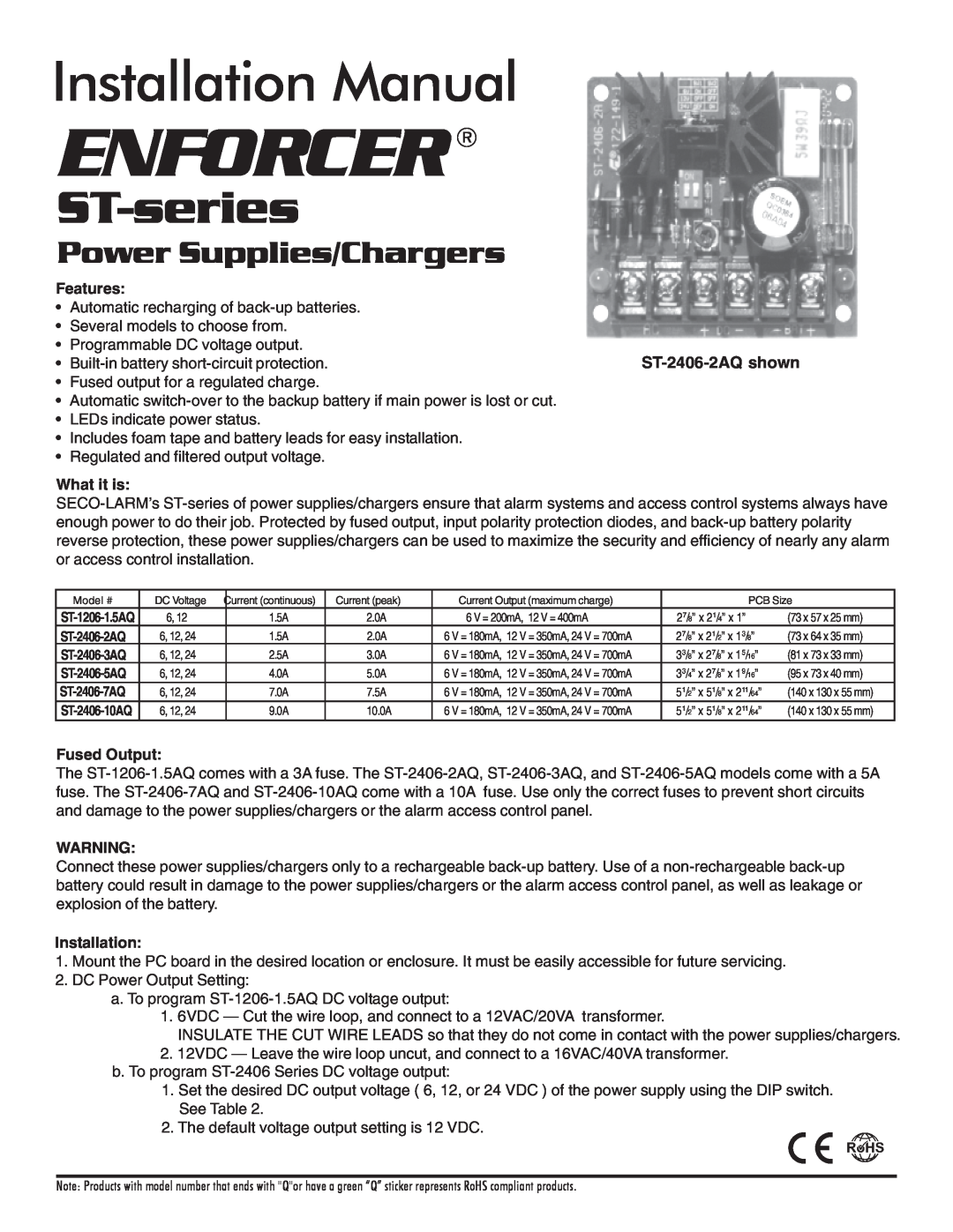 SECO-LARM USA ST-2406-5AQ installation manual Features, ST-2406-2AQ shown, What it is, Fused Output, Installation 