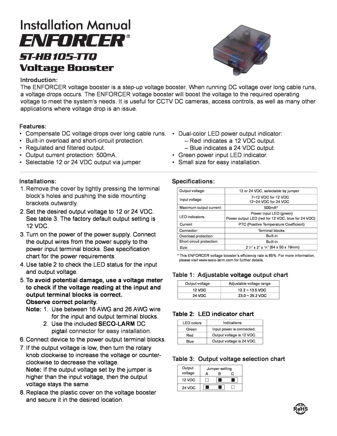 SECO-LARM USA ST-HB105-TTQ installation manual Introduction, Features, Installations, Specifications, Enforcer 