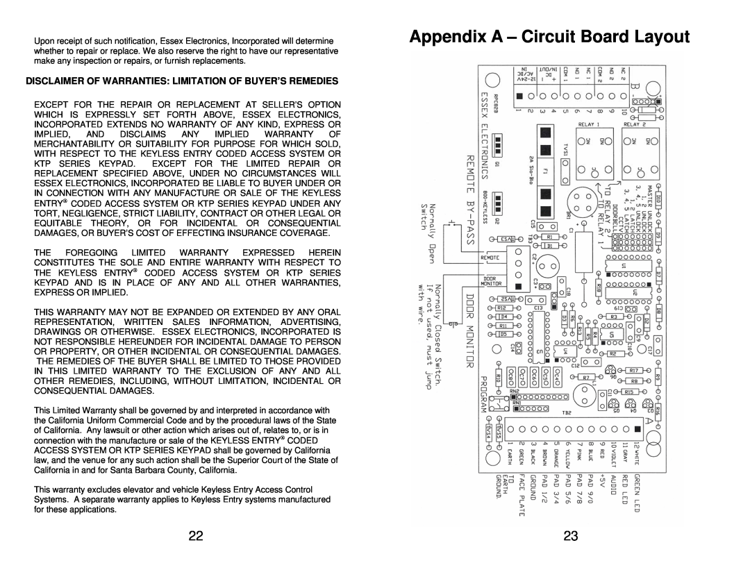 Security 100 KE-265 manual Appendix A - Circuit Board Layout, Disclaimer Of Warranties Limitation Of Buyer’S Remedies 