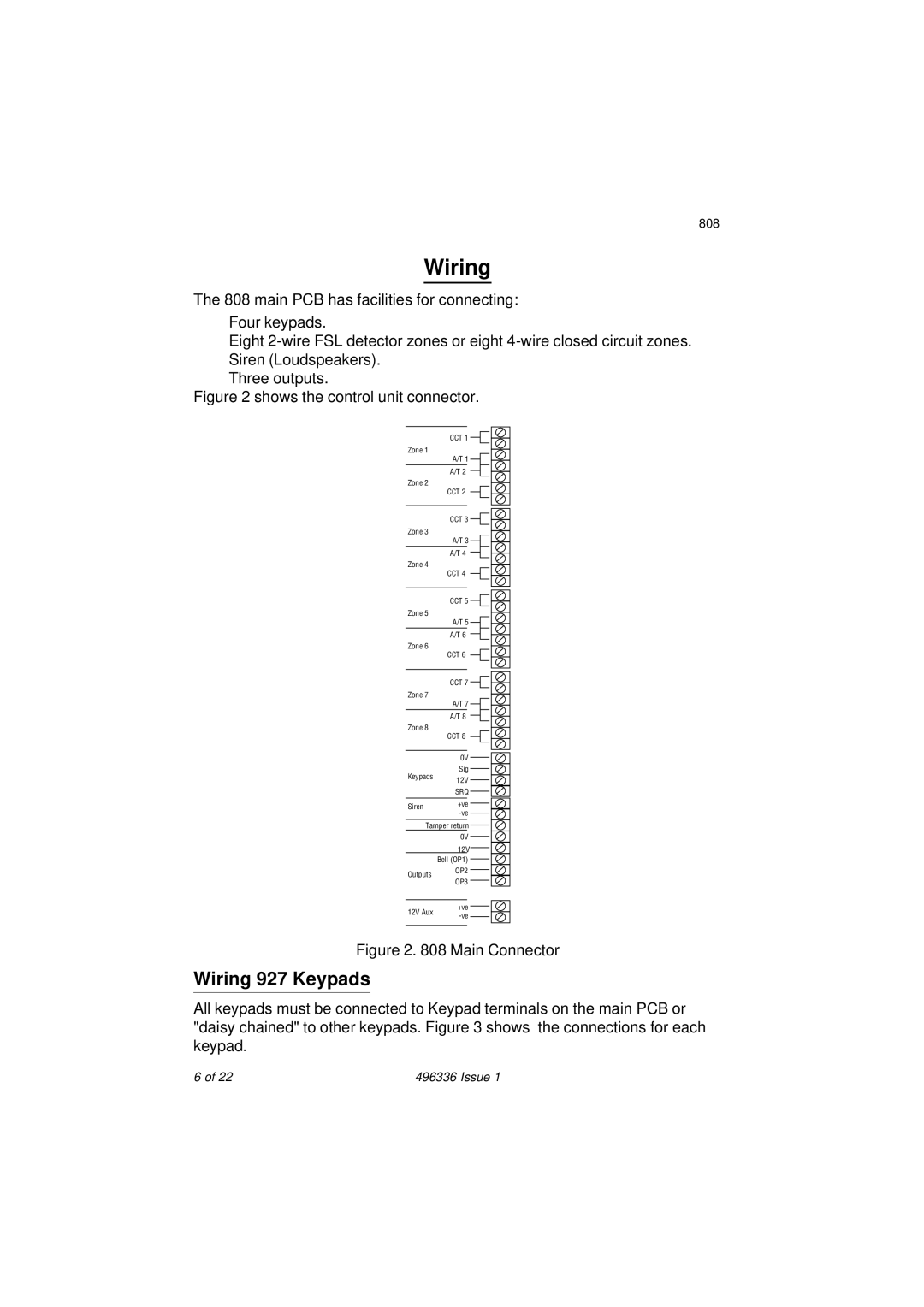 Security Centres 808 manual Wiring 927 Keypads 