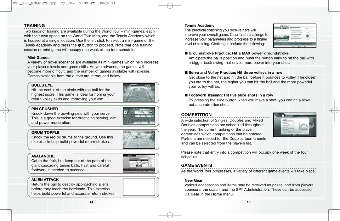 Sega 061213 manual Training, Competition, Game Events 