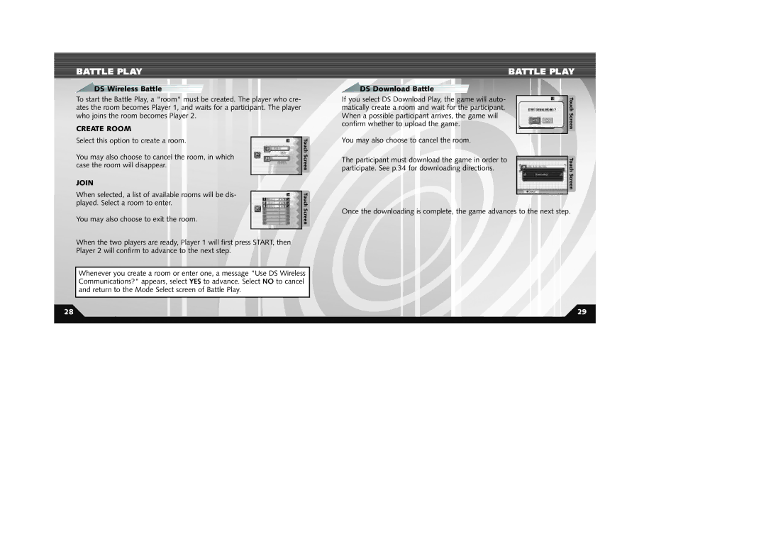 Sega 10086670011 manual Battle Play, DS Wireless Battle, DS Download Battle, Create Room, Join 