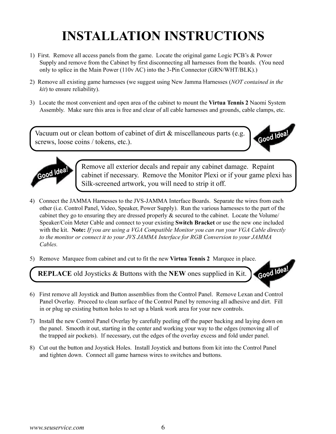 Sega 2 installation instructions Installation Instructions 