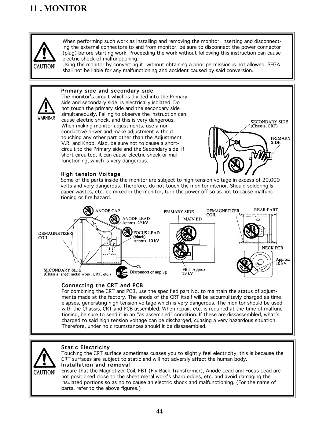 Sega 4200-6367 owner manual Monitor, Primary side and secondary side 