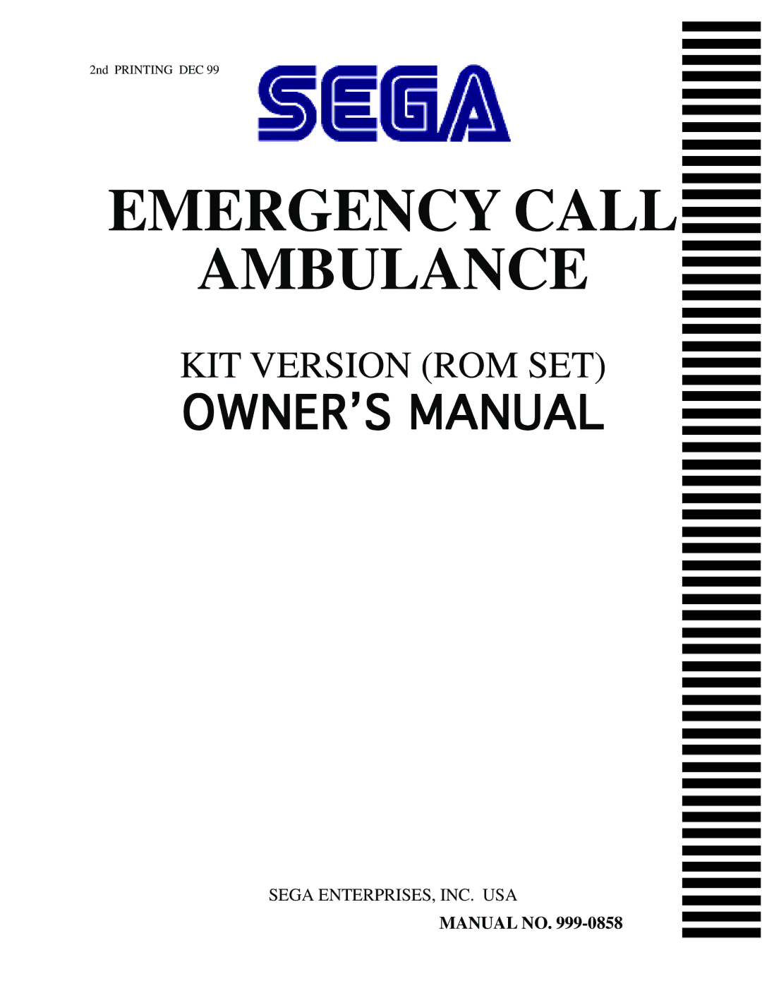 Sega 999-0858 owner manual Emergency Call Ambulance 