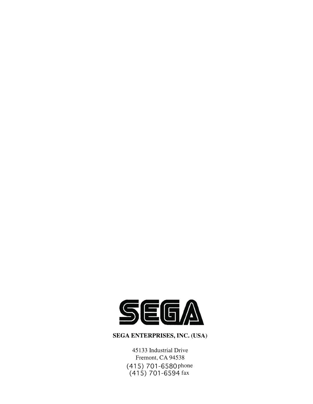 Sega 999-0858 owner manual 