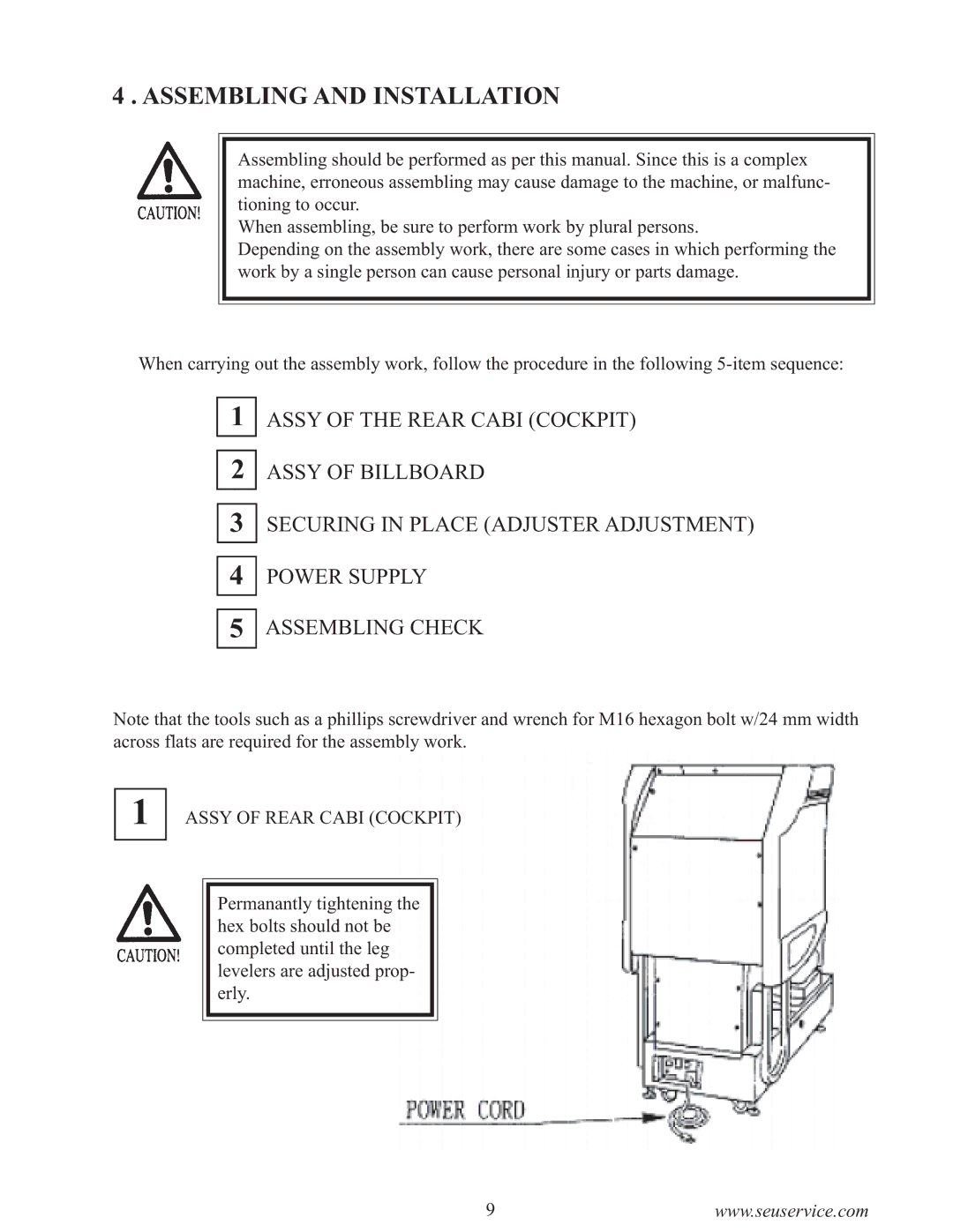 Sega 999-0886-01 owner manual Assembling and Installation, Assy of Rear Cabi Cockpit 