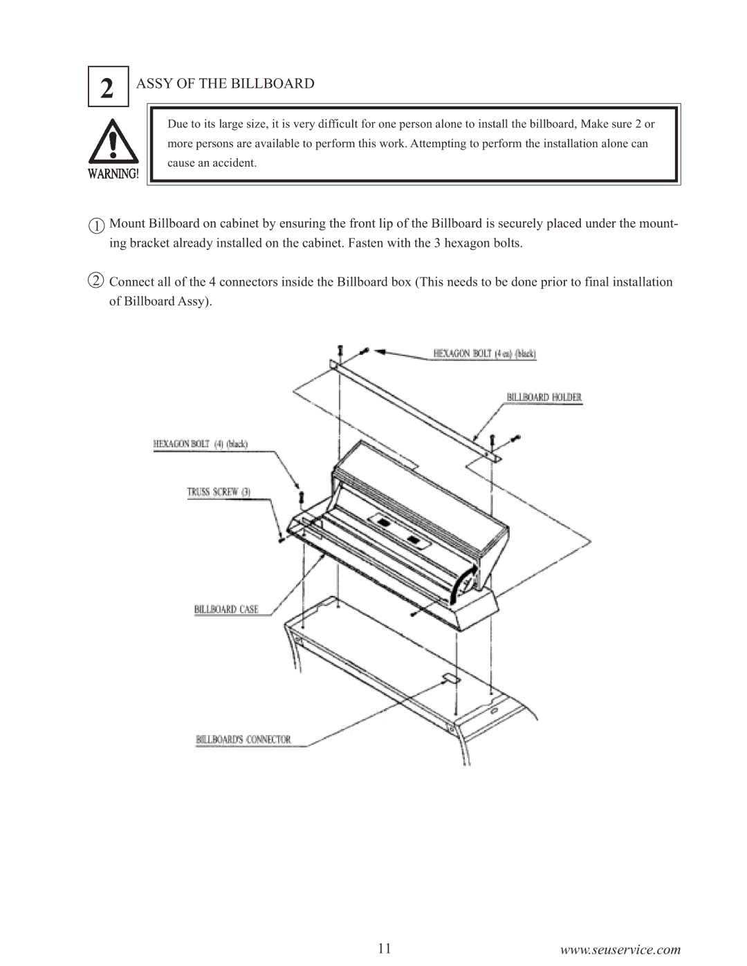 Sega 999-0886-01 owner manual Assy of the Billboard 