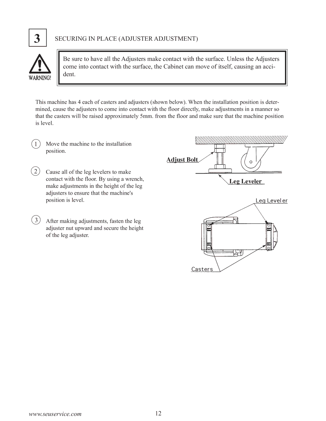 Sega 999-0886-01 owner manual Securing in Place Adjuster Adjustment 