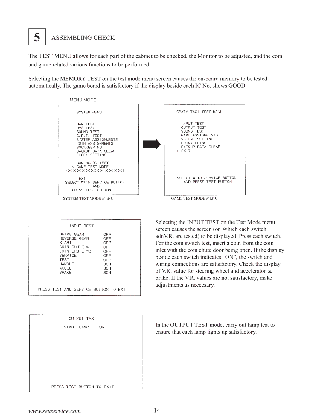 Sega 999-0886-01 owner manual Assembling Check 