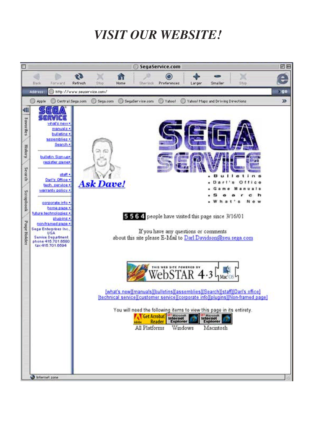 Sega 999-0886-01 owner manual Visit OUR Website 