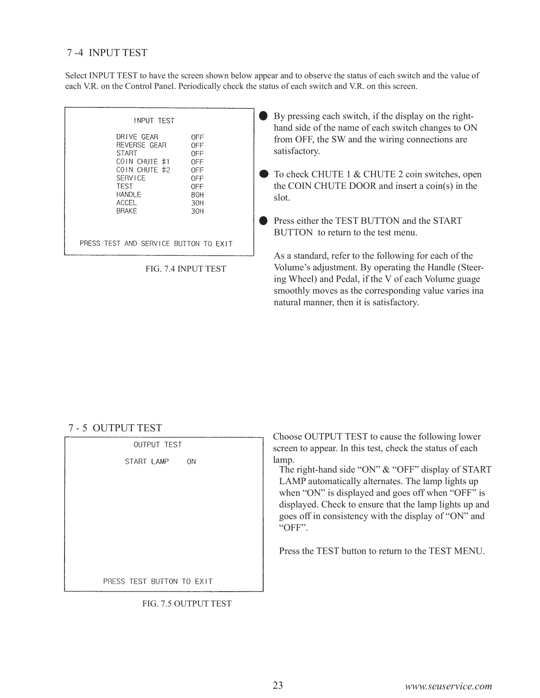 Sega 999-0886-01 owner manual Output Test 