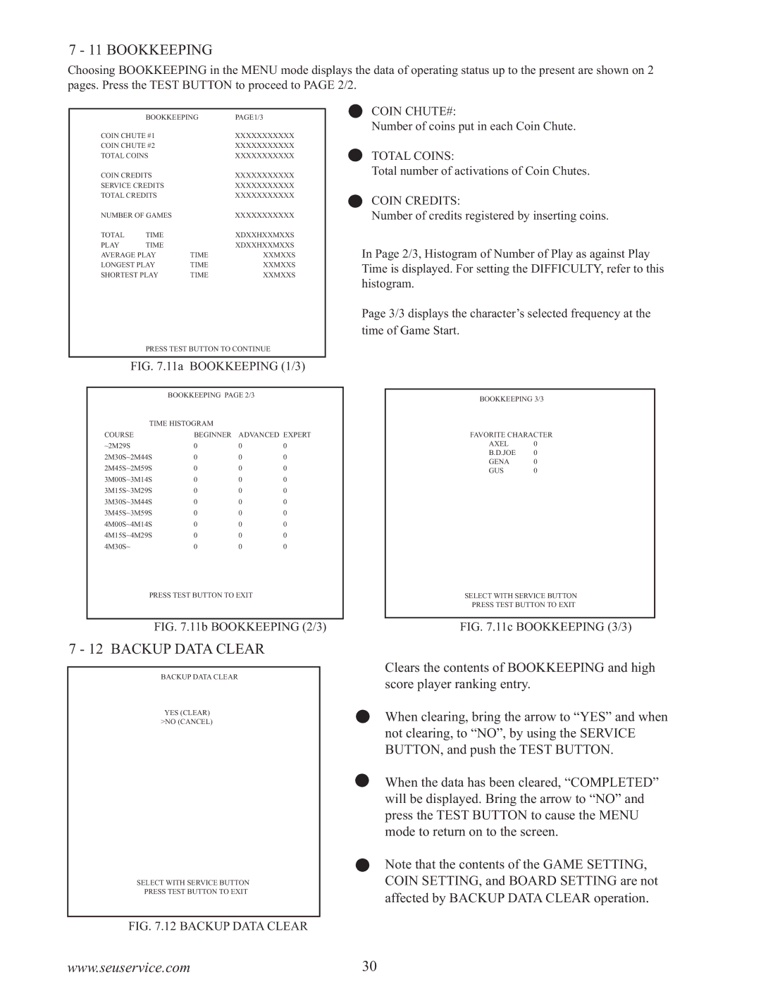 Sega 999-0886-01 owner manual Bookkeeping, Coin Credits 