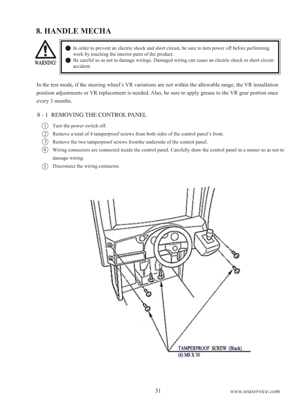 Sega 999-0886-01 owner manual Handle Mecha, Removing the Control Panel 