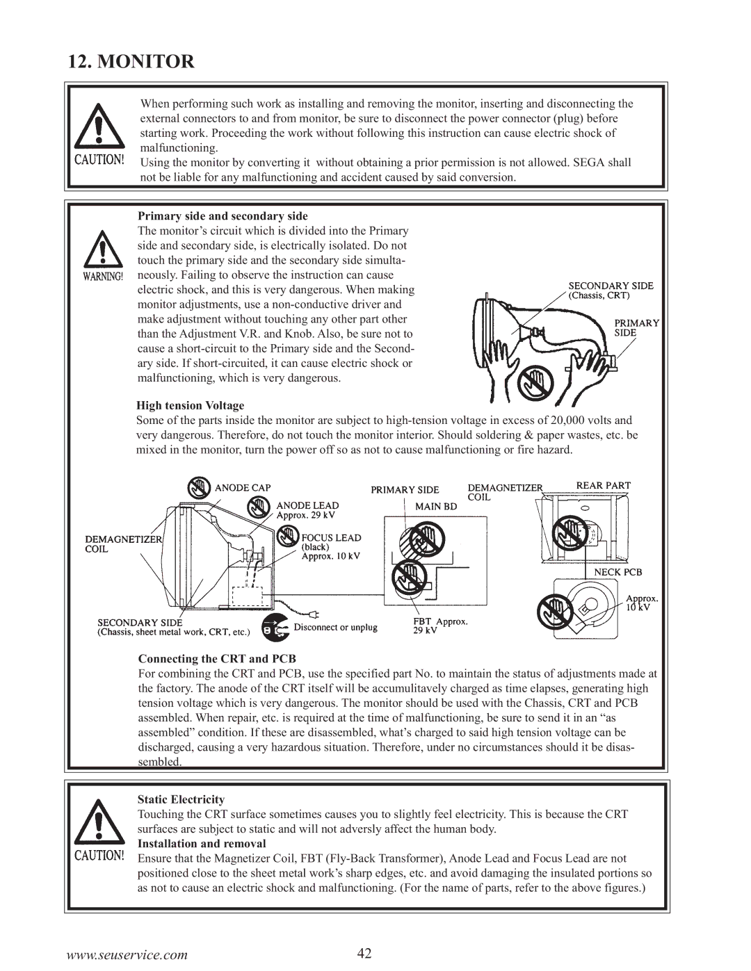 Sega 999-0886-01 owner manual Monitor, Primary side and secondary side 