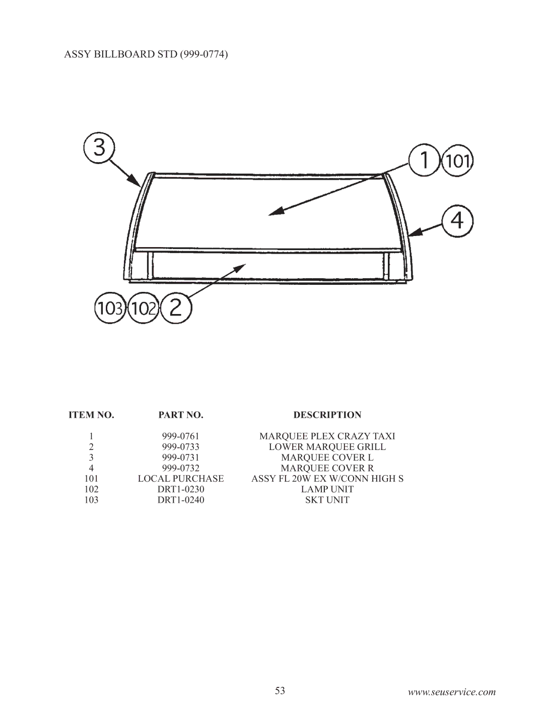 Sega 999-0886-01 owner manual Assy Billboard STD 