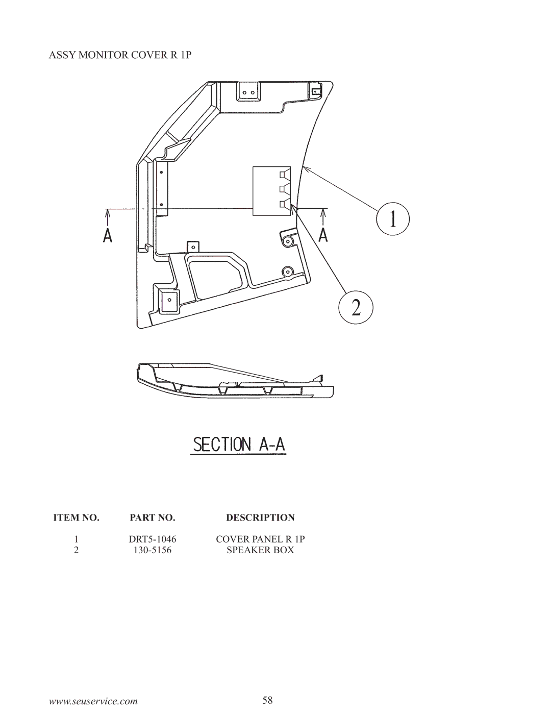 Sega 999-0886-01 owner manual Assy Monitor Cover R 1P 