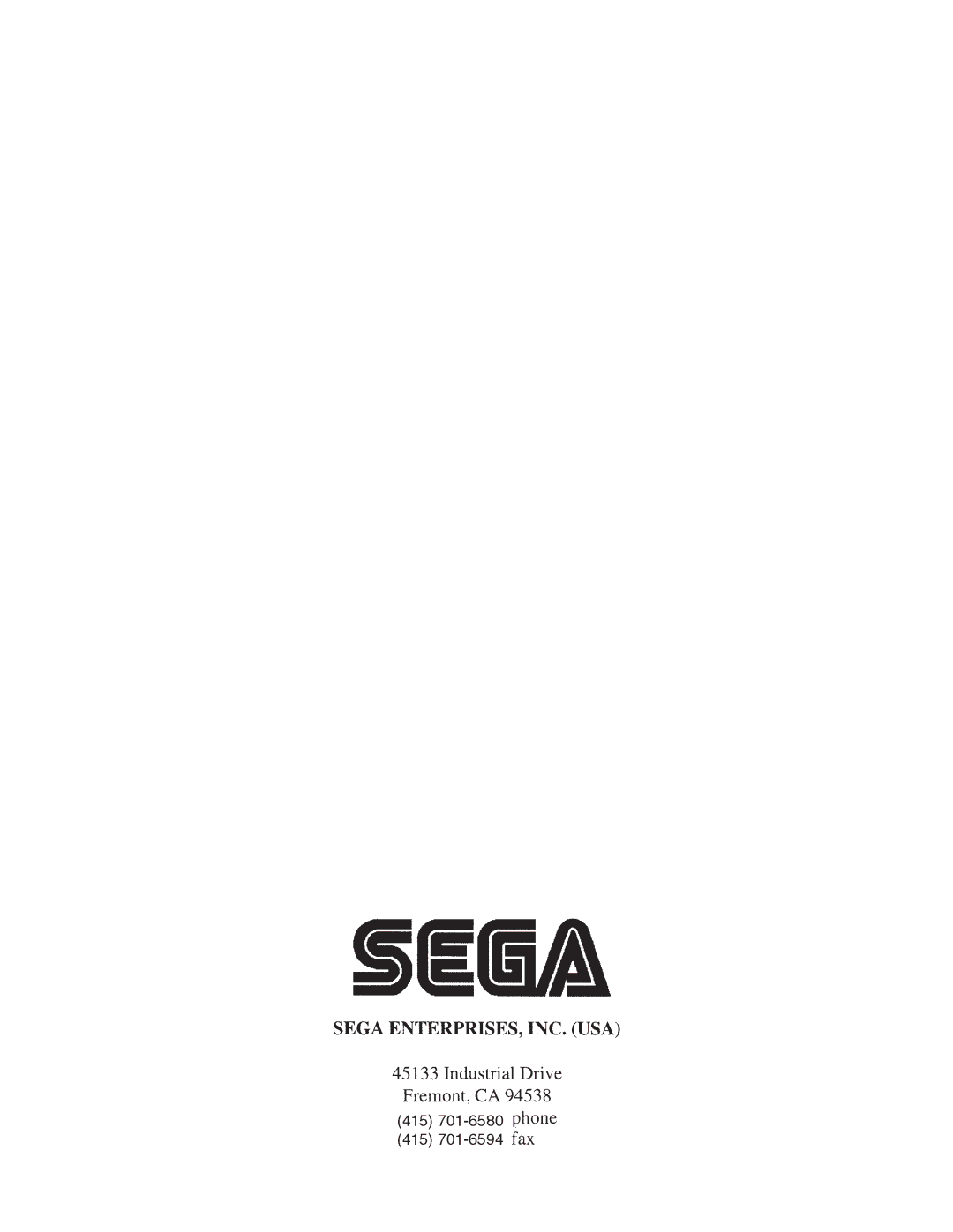 Sega 999-0886-01 owner manual 