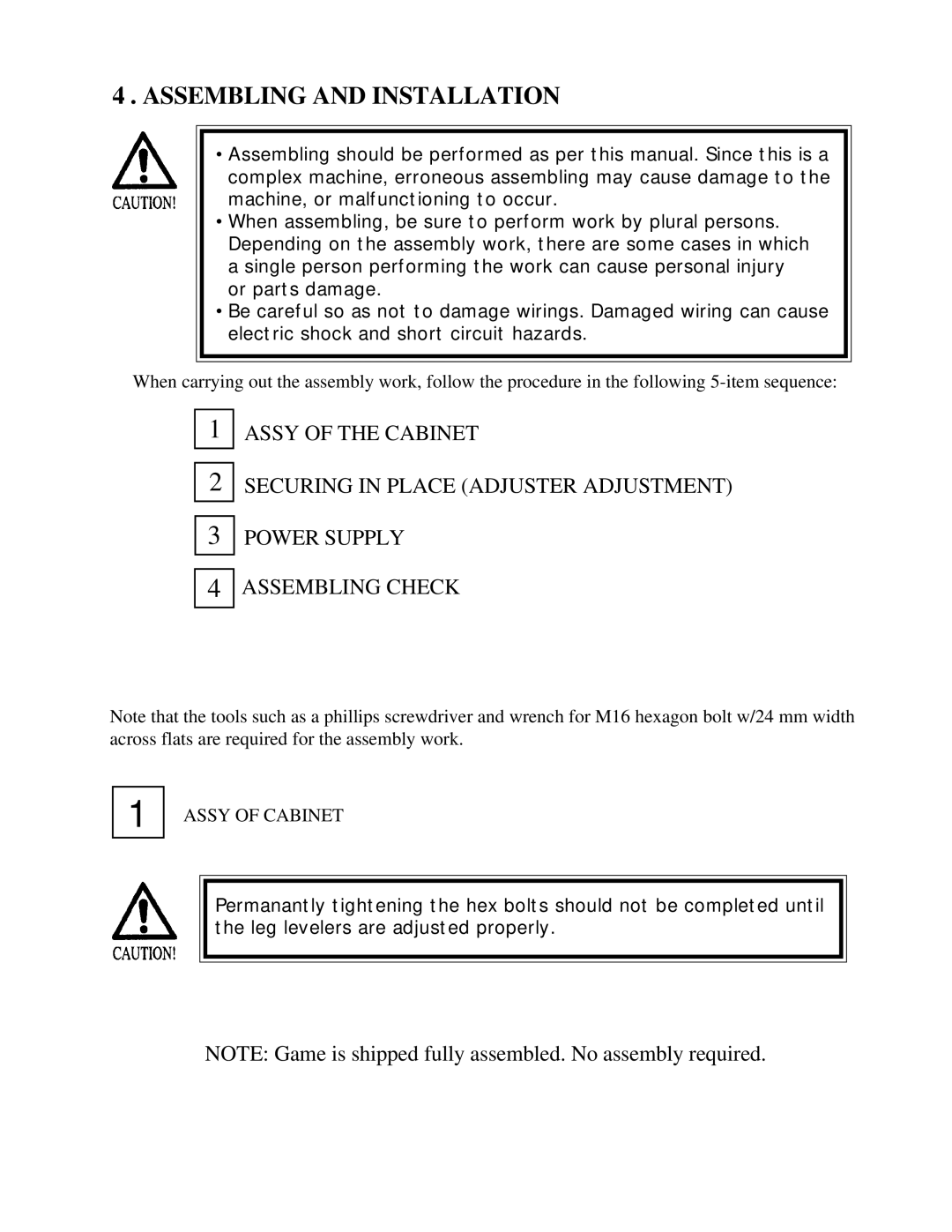 Sega 999-0921 owner manual Assembling and Installation, Assy of Cabinet 