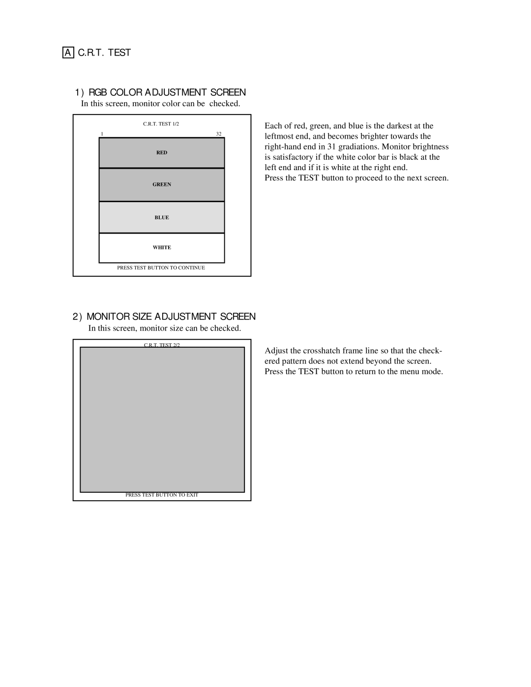 Sega 999-0921 owner manual R.T. Test RGB Color Adjustment Screen 