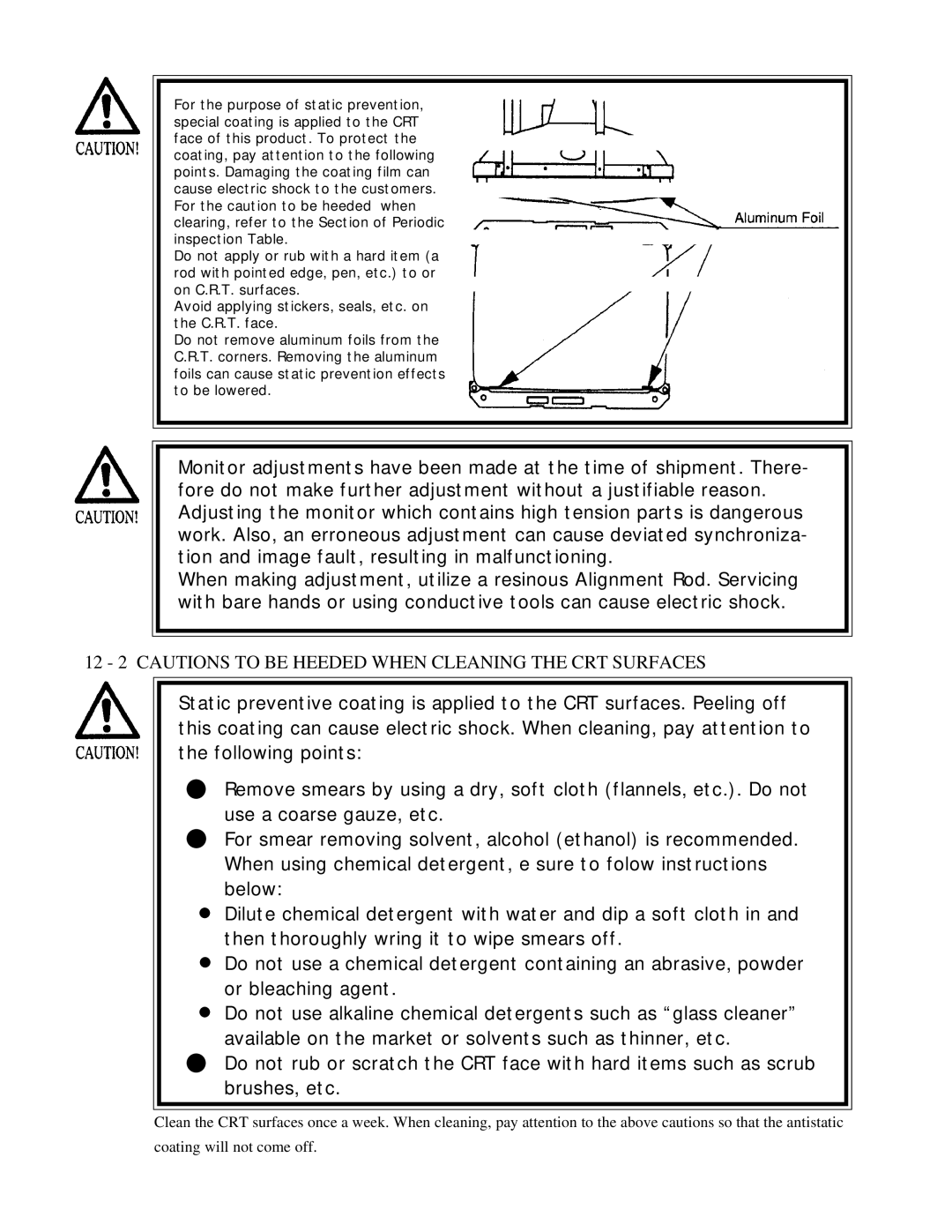 Sega 999-0921 owner manual 12 2 Cautions to be Heeded When Cleaning the CRT Surfaces 