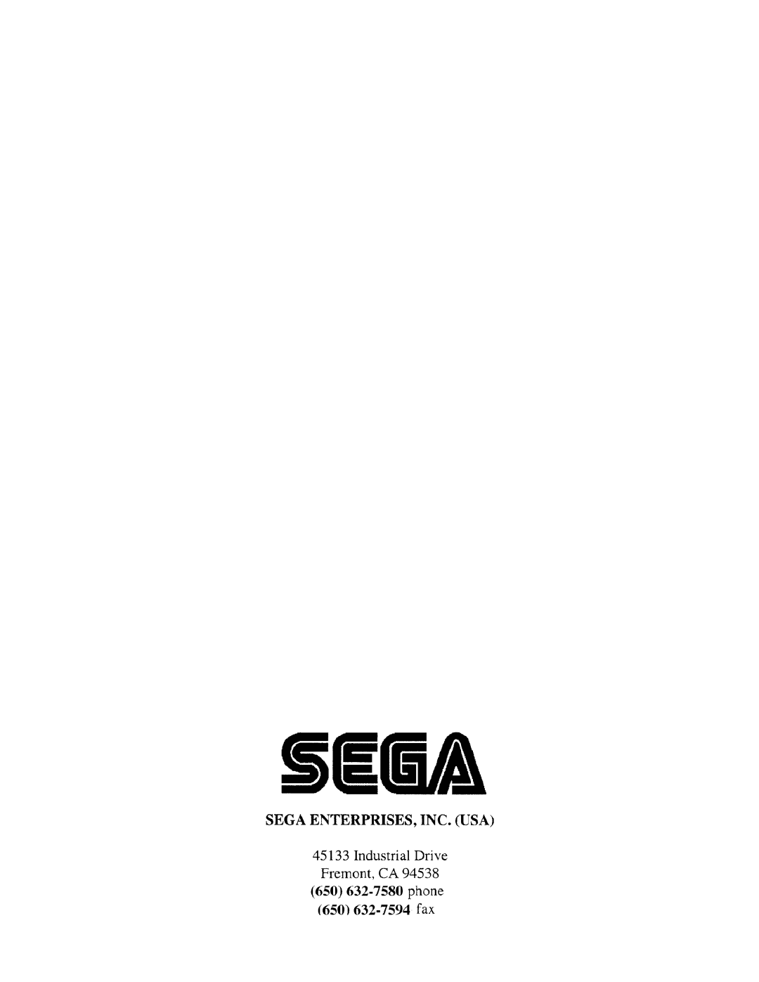 Sega 999-0921 owner manual 