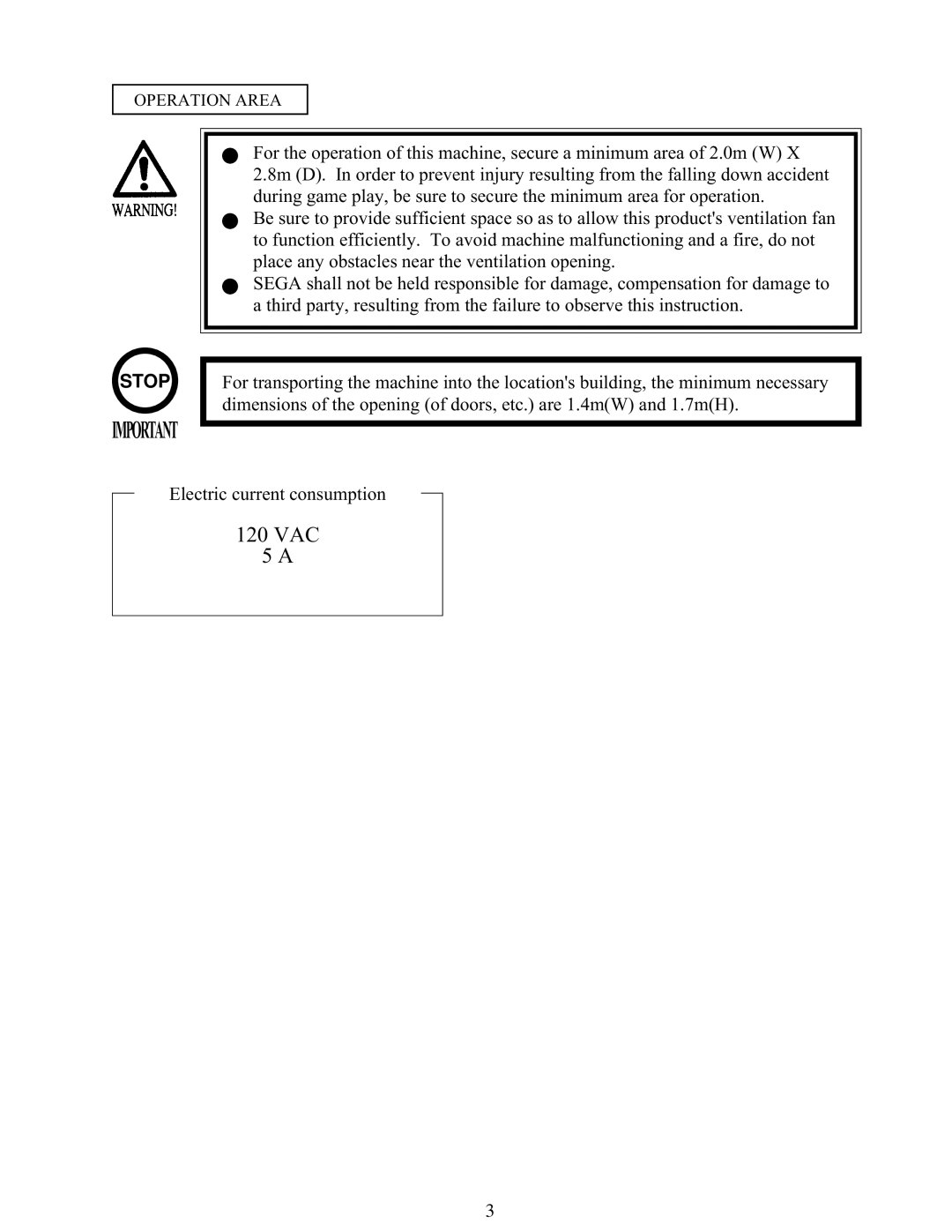 Sega 999-1108 owner manual Operation Area 