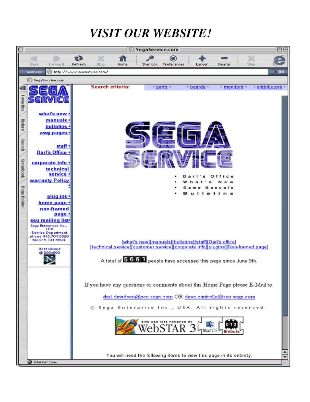 Sega 999-1108 owner manual Visit OUR Website 