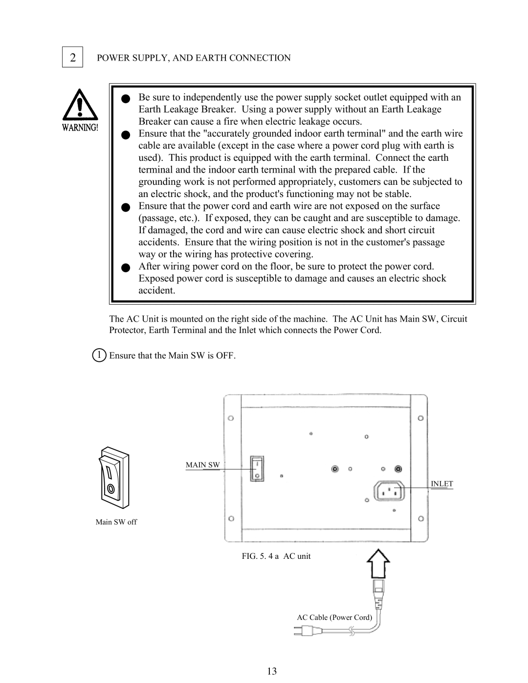 Sega 999-1108 owner manual Power SUPPLY, and Earth Connection, AC unit 