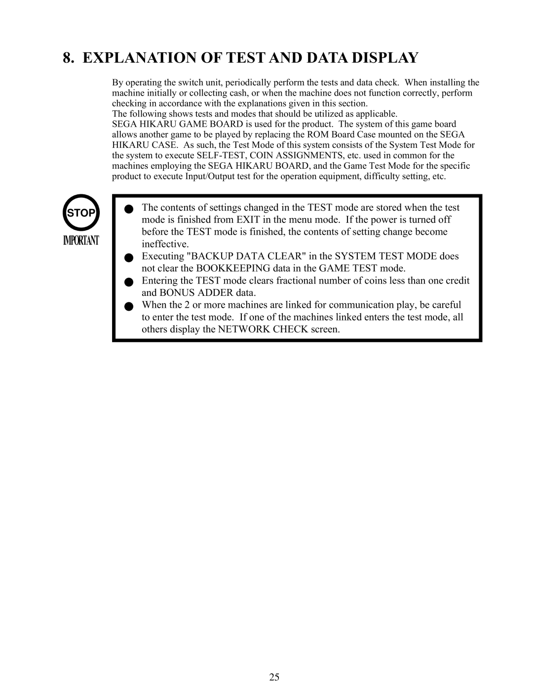 Sega 999-1108 owner manual Explanation of Test and Data Display 