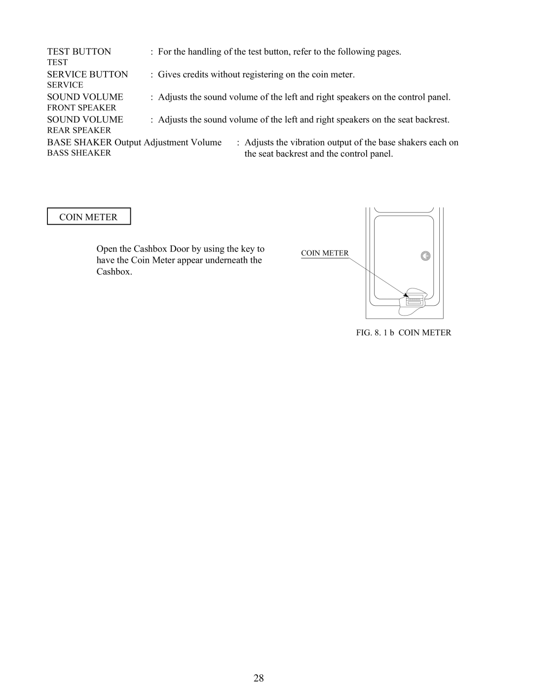 Sega 999-1108 owner manual Test Button, Service Button, Sound Volume, Coin Meter 