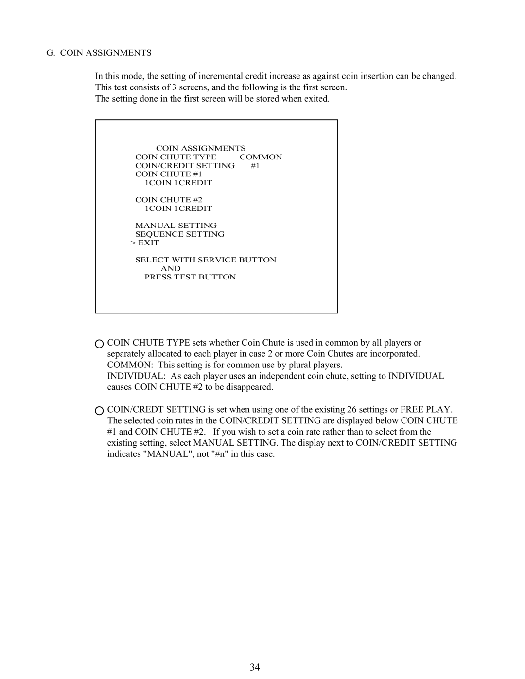 Sega 999-1108 owner manual Coin Assignments 