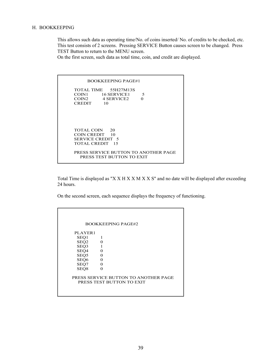 Sega 999-1108 owner manual Bookkeeping 