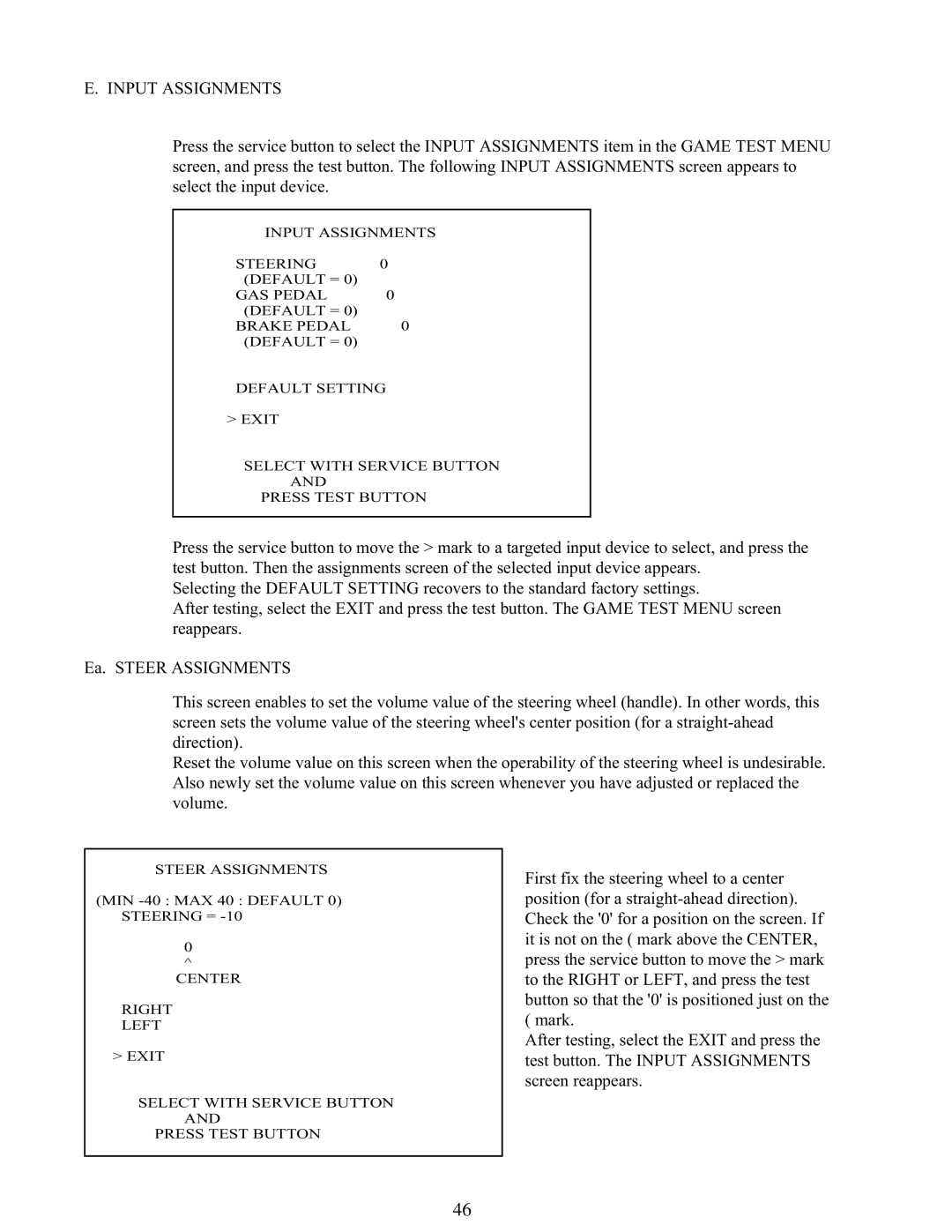 Sega 999-1108 owner manual Input Assignments 