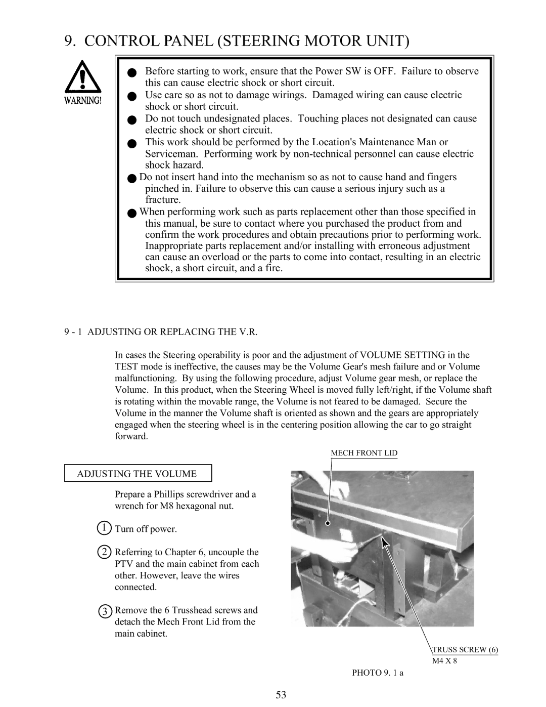 Sega 999-1108 owner manual Adjusting or Replacing the V.R, Adjusting the Volume 